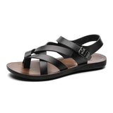 Fashion New Men Gladiators Black Buckle Strap Patent Leather Casual Shoes Summer Rome Breathable Beach Sandals Outdoor Slippers