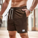 Men Shorts Solid Color Mid Waist Summer Motion Waffle Texture Deep Crotch Drawstring Mens Shorts Loose Knee Length Casual Short