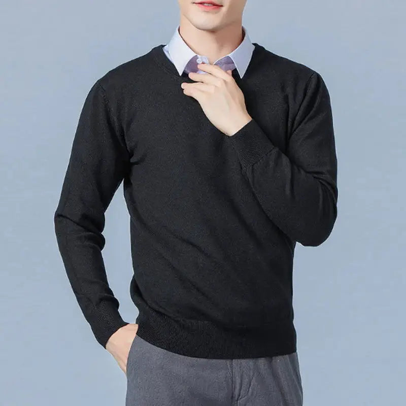 Soft Cashmere Sweater Men's Clothing Autumn Winter Pullover Business Casual Bottom V-neck Knitted Woolen Slim Fit Knitwear Male