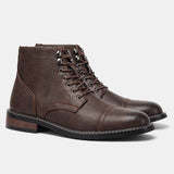 CAPTAIN ANKLE BOOTS Men's Vintage Combat Boots Lace-Up Cap Toe Ankle BOOTS