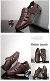 Men's Genuine Leather Sandals Men Summer Hollow Breathable Leather Shoes Mens Casual Soft Comfortable Flats EU Sizes 38-48
