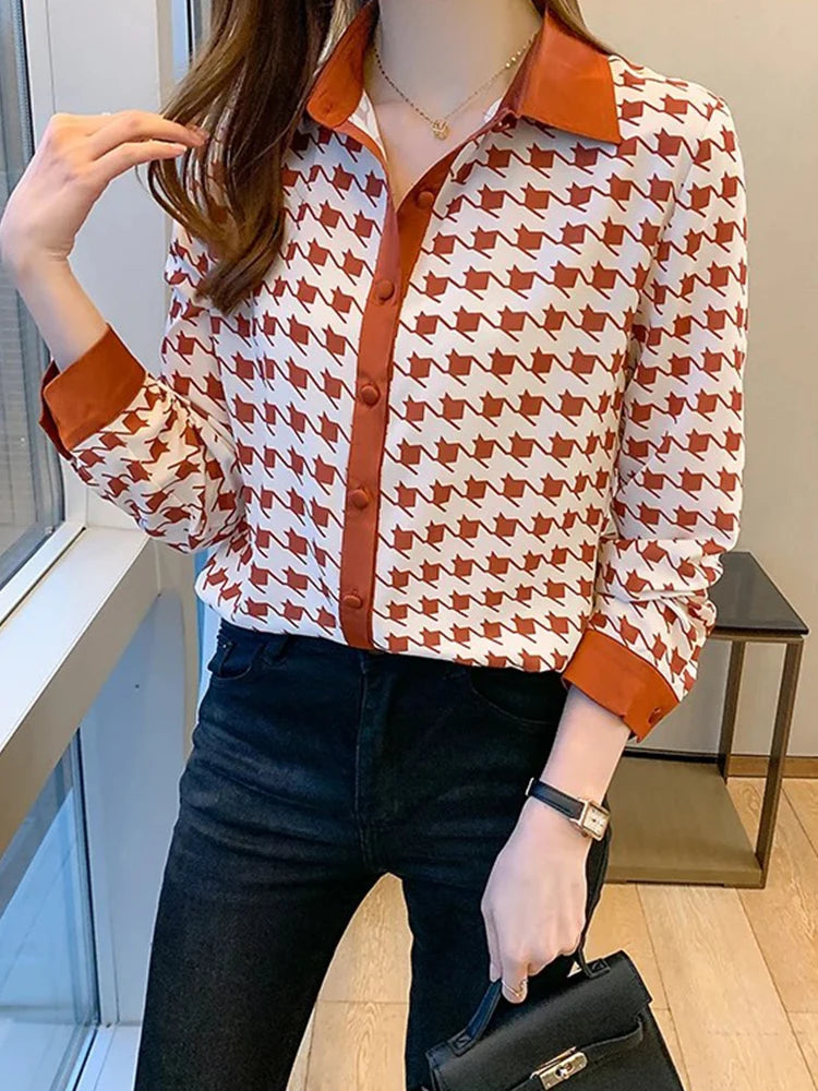 New Fashion Women Blouses Fashion elegant ladies printed shirts Long Sleeve Tops Blusas Mujer