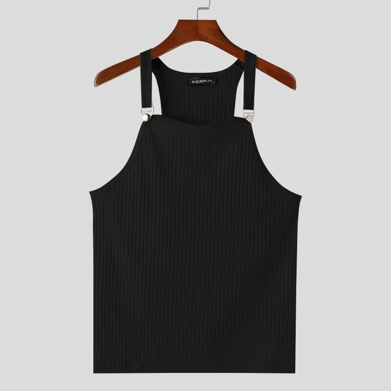 2024 Men's Tank Tops Solid Color Knitted Sleeveless Button Streetwear Casual Vests Summer Fitness Fashion Men Clothing INCERUN