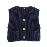 Korean fashion crop sweater women vest solid loose casual sweaters cable knit sweater vests for woman luxury designer tops