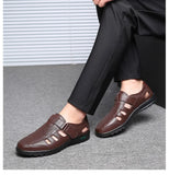 Men's Genuine Leather Sandals Men Summer Hollow Breathable Leather Shoes Mens Casual Soft Comfortable Flats EU Sizes 38-48