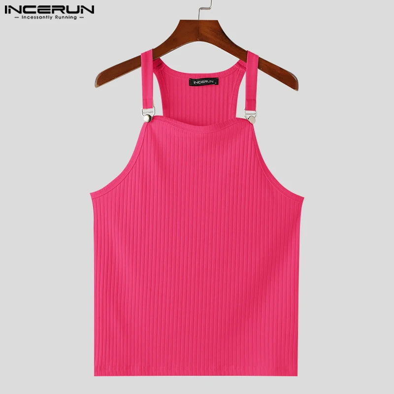 2024 Men's Tank Tops Solid Color Knitted Sleeveless Button Streetwear Casual Vests Summer Fitness Fashion Men Clothing INCERUN