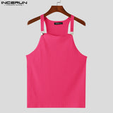 2024 Men's Tank Tops Solid Color Knitted Sleeveless Button Streetwear Casual Vests Summer Fitness Fashion Men Clothing INCERUN