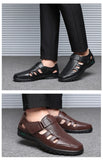 Men's Genuine Leather Sandals Men Summer Hollow Breathable Leather Shoes Mens Casual Soft Comfortable Flats EU Sizes 38-48