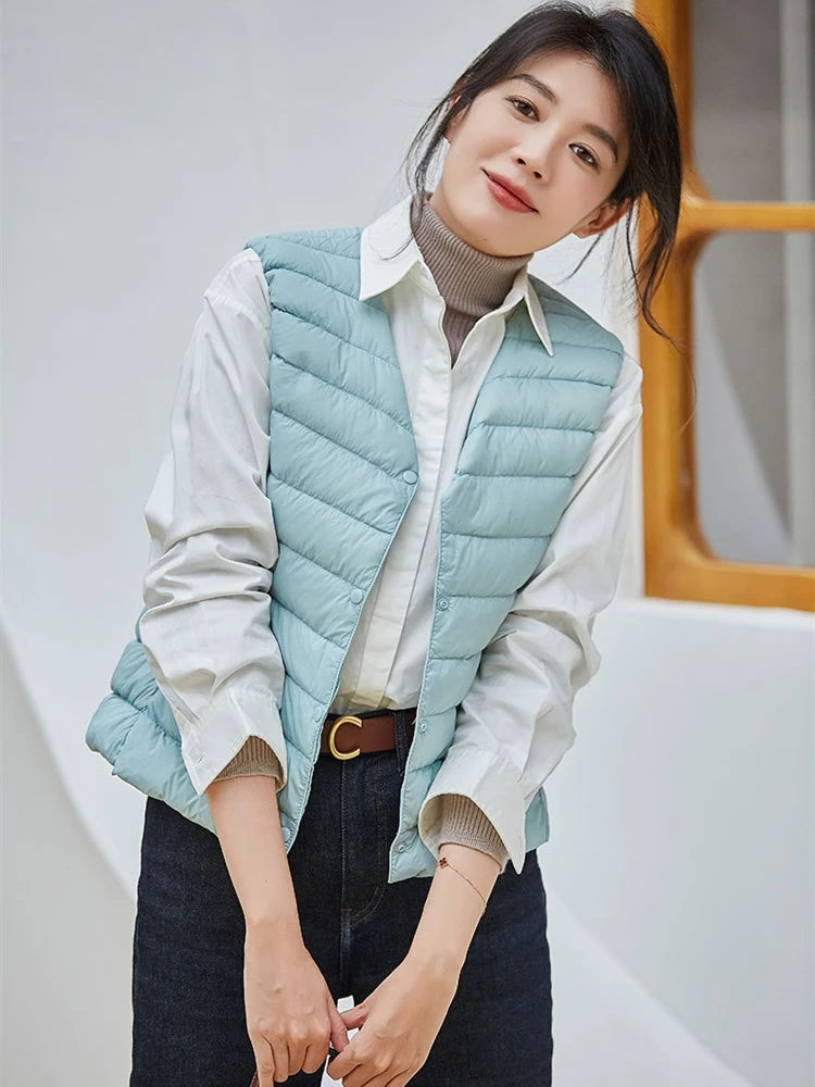 Women Sleeveless Puffer Vest Women's Ultra Light Down Vest Women Two Ways Waistcoat Portable Warm Sleeveless Winter Liner
