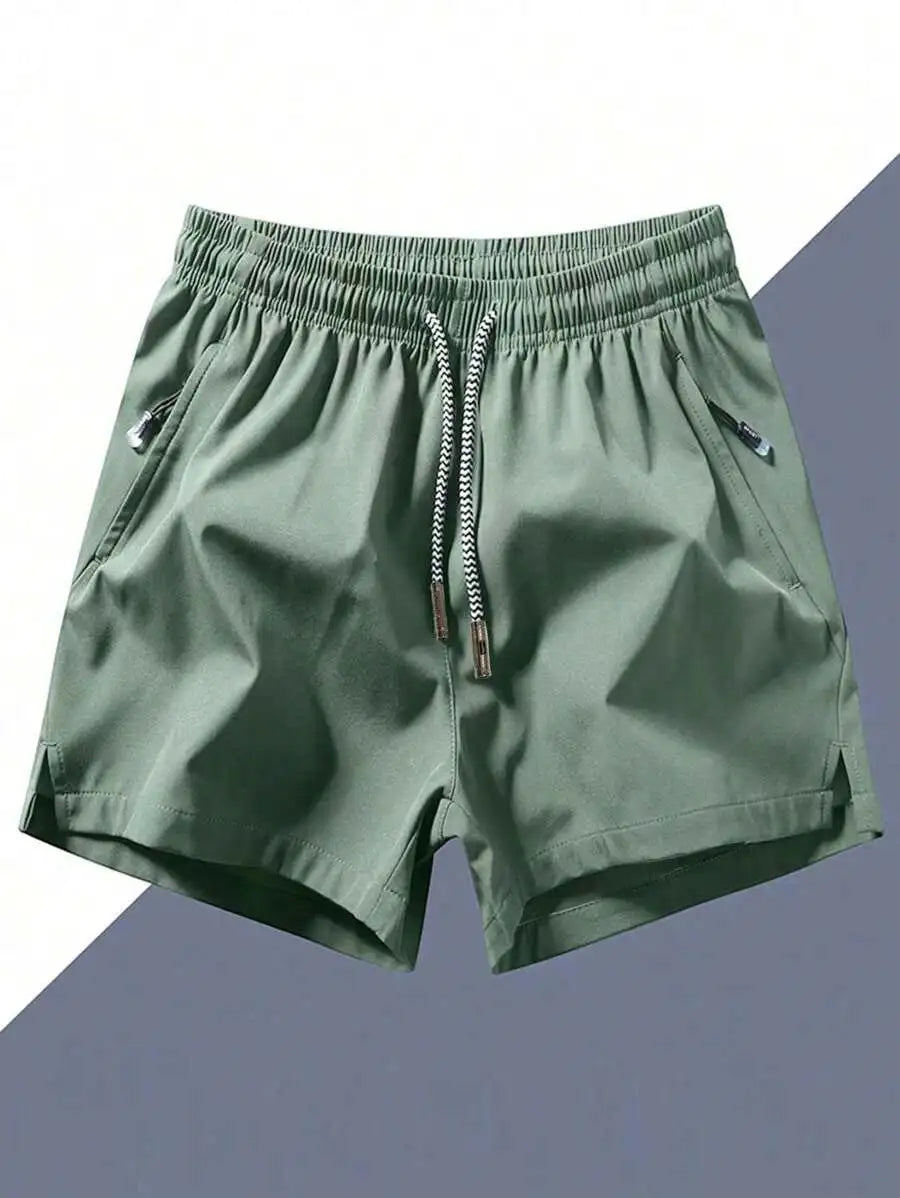 Men's Anti-Lost Drawstring Sports Shorts With Zipper Pockets