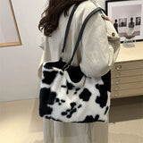 Large Capacity Shopper Bags For Women Winter Travel Tote Bag Cow Printing Plush Shoulder Bag Ladies Handbag Designer Bolsos