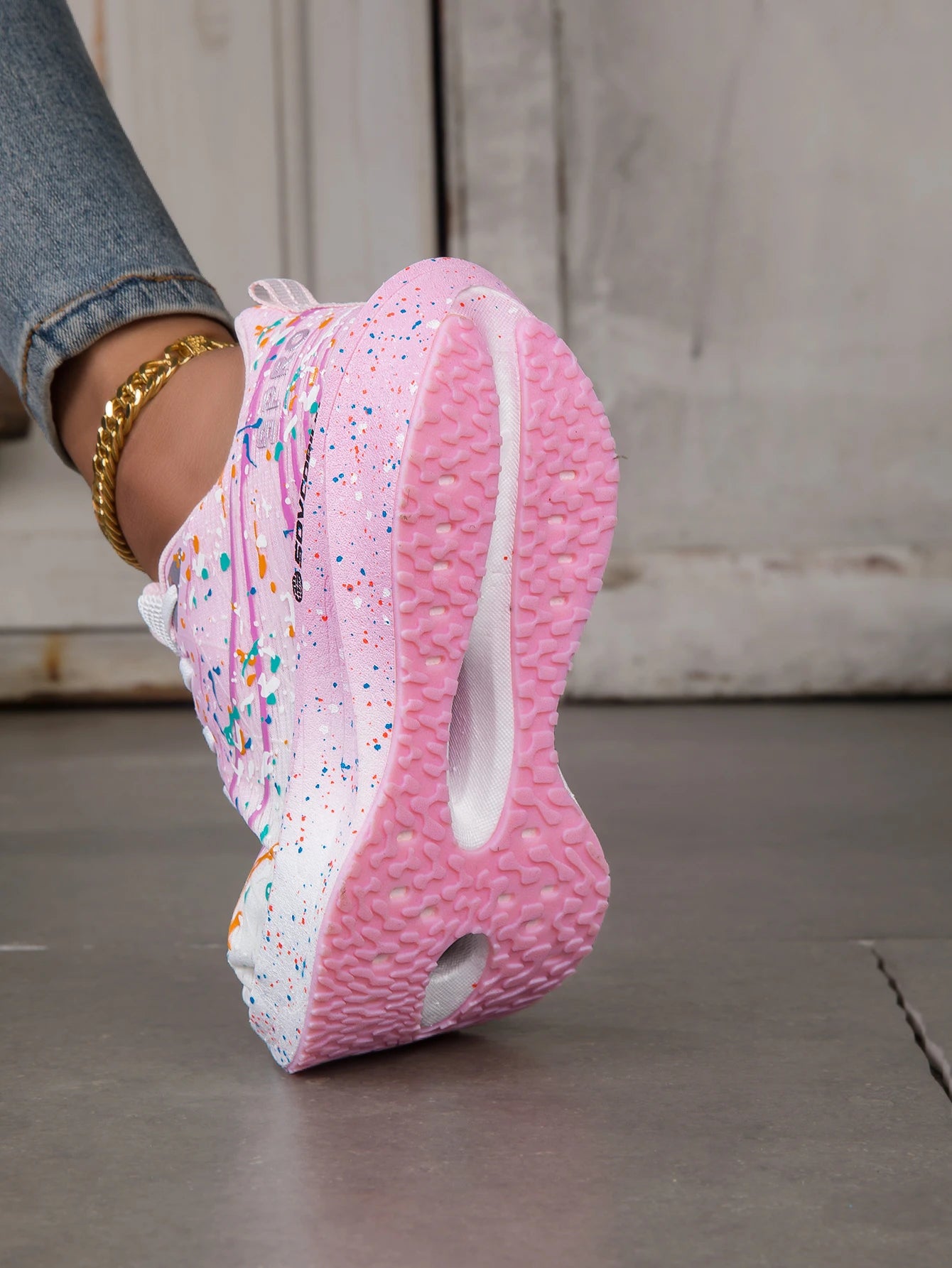 Women Splatter Paint Gradient Running Sneakers Breathable Flying Weave Mesh Lightweight Shock Absorb Non Slip Fashion Athletic Walking Sport Shoes