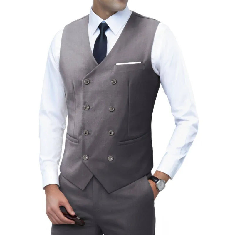 New Brand Dress Vests for Men Casual Slim Fit Mens Suit Vest Double Breasted Waistcoat Gilet Homme Formal Business Jacket