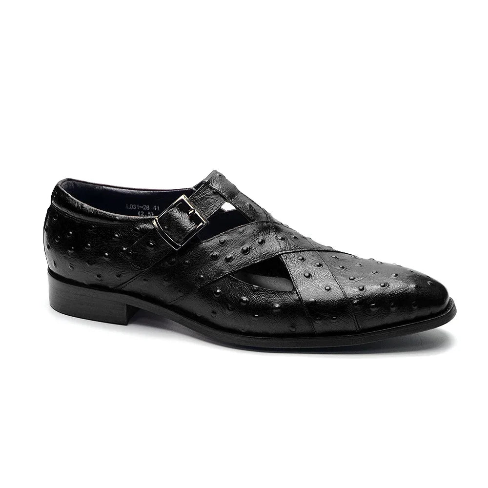 Rome Style Men's Sandals Genuine Cow Leather Summer Buckle Strap Hollow Out Casual Business Wedding Dress Shoes Men Open Shoes