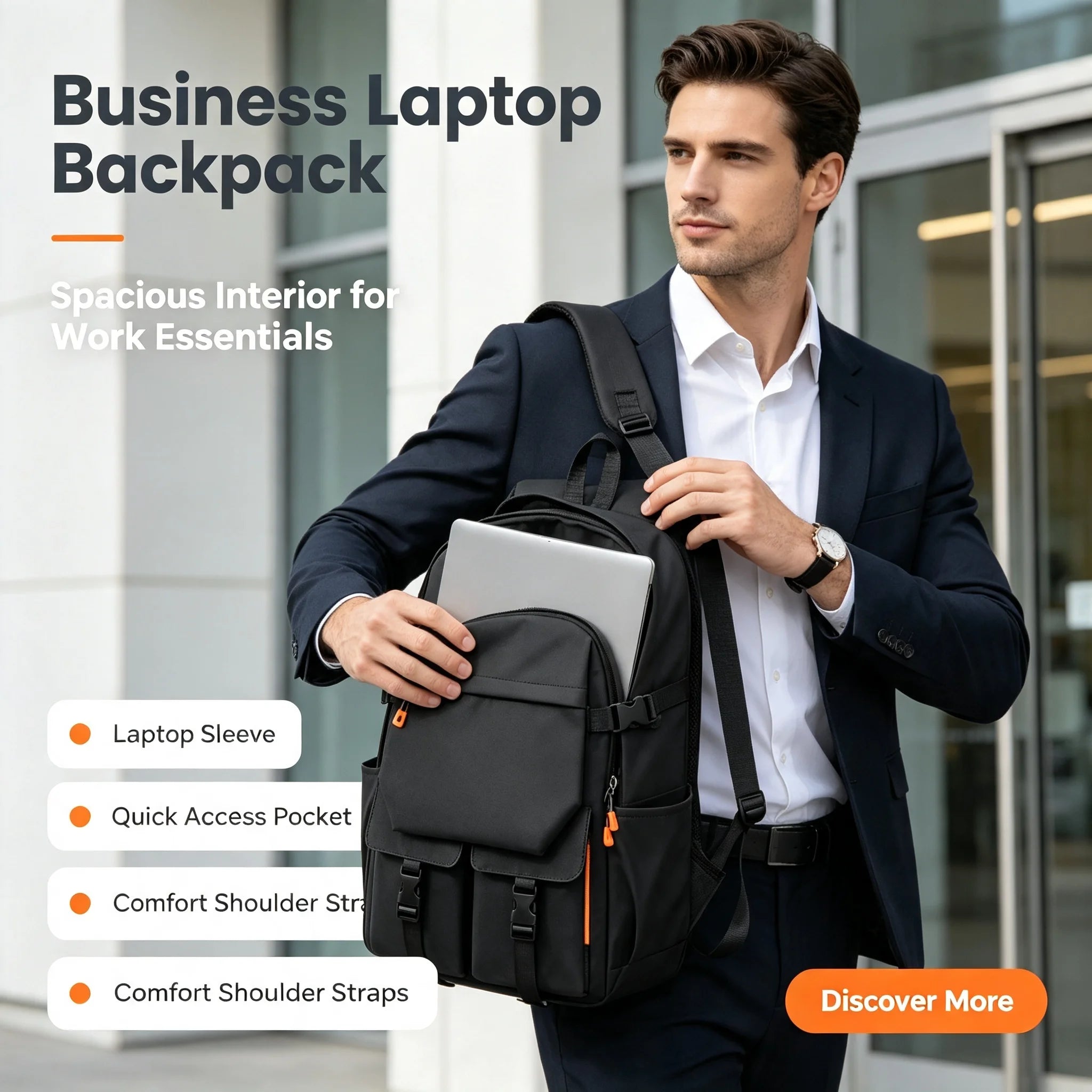 Large Capacity Men's Business Backpack, Waterproof Wear-resistant Fabric, Multi-layer Separate Storage Compartments,Breathable Pressure-reducing Shoulder Straps, Perfect for Daily Commuting and Short Business Trips, Multifunc