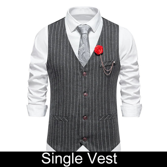 KIDWHXR Men Suit Vest Vintage Striped Single-breasted Man Waistcoats Business Casual Slim Sleeveless Male Party Dress Vests