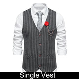 KIDWHXR Men Suit Vest Vintage Striped Single-breasted Man Waistcoats Business Casual Slim Sleeveless Male Party Dress Vests
