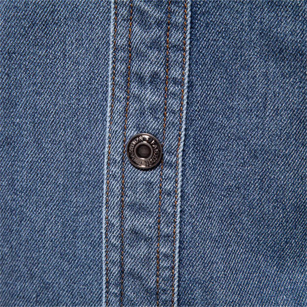 AIOPESON Brand New Mens 100% Cotton Denim Shirts Double Pocket Casual Cowboy Mens Shirts Long Sleeve Autumn Jeans Shirts for Men