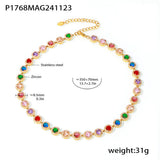 Colorful Zircon Necklace Heart Chain Bracelet Set Women's 316L Stainless Steel Gold-Plated Luxury Wedding Jewelry Accessories
