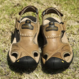 Summer Sandals Leather Outdoor Men's Beach Shoes Luxury Breathable Casual Sandal Man Wading Shoes Non-slip Wide lining Slippers
