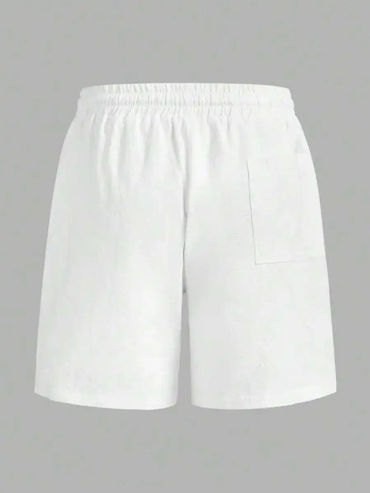 Manfinity Homme Men's Plain Drawstring Waist Casual Versatile Shorts, Summer For Going Out Cotton Material, Comfortable To
