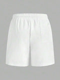 Manfinity Homme Men's Plain Drawstring Waist Casual Versatile Shorts, Summer For Going Out Cotton Material, Comfortable To
