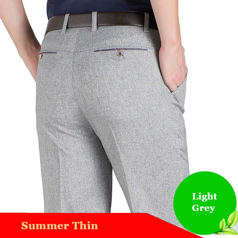 Business Men's Fall Spring Fashion Long Pants Formal Suit Pants Male Elastic Straight Casual Autumn Thick Trousers Plus Big Size