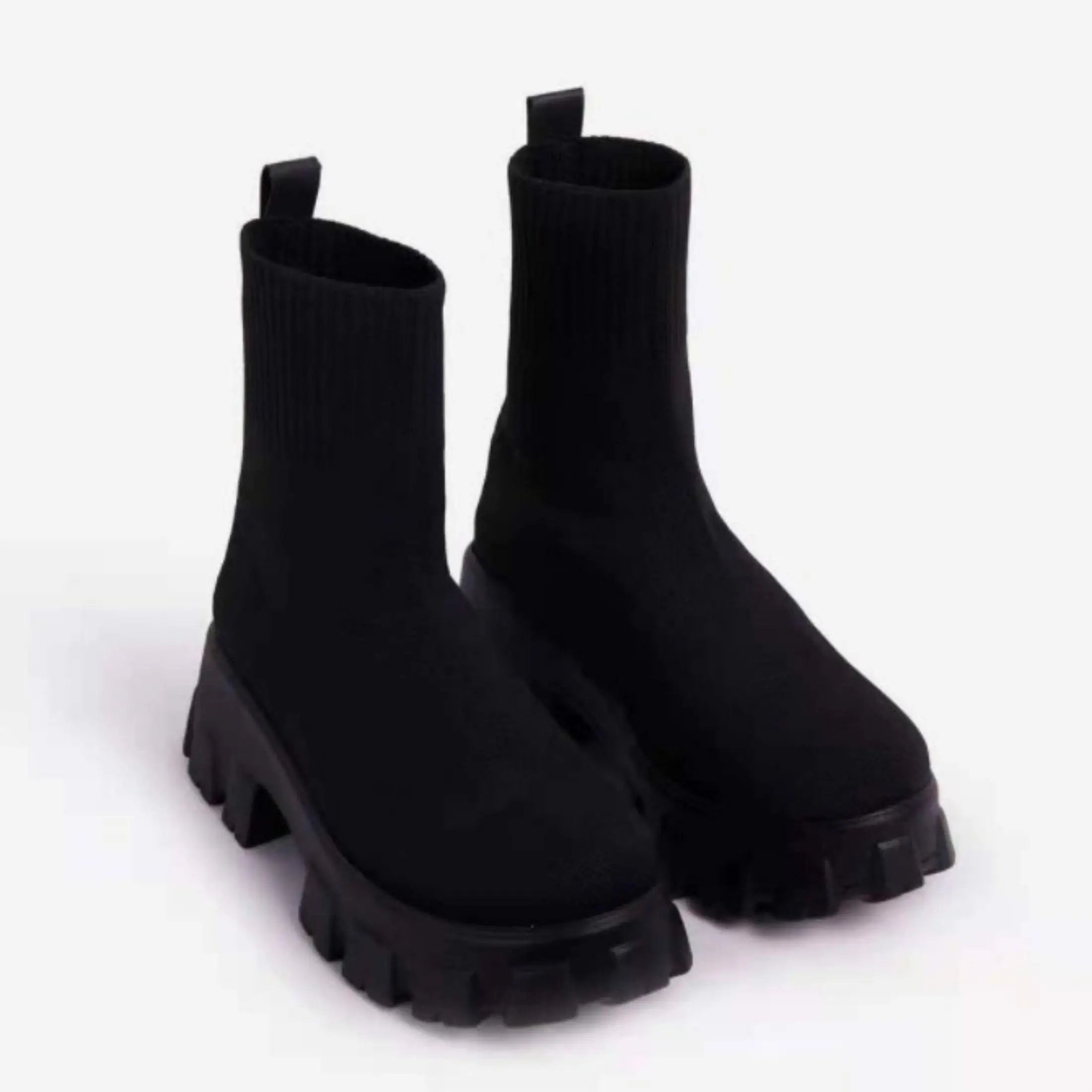 Ankle Boots for Women Comfortable Round Toe Slip On Stretch Soft Chunky Block Heel Knit Platform Boots Punk Dress Sock Boots