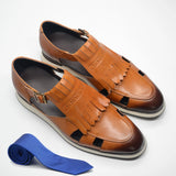 Classy Trending Mens Tassel Sandals Genuine Leather Buckle Strap Hollow Out Summer Casual Shoes for Men Comfortable Breathable
