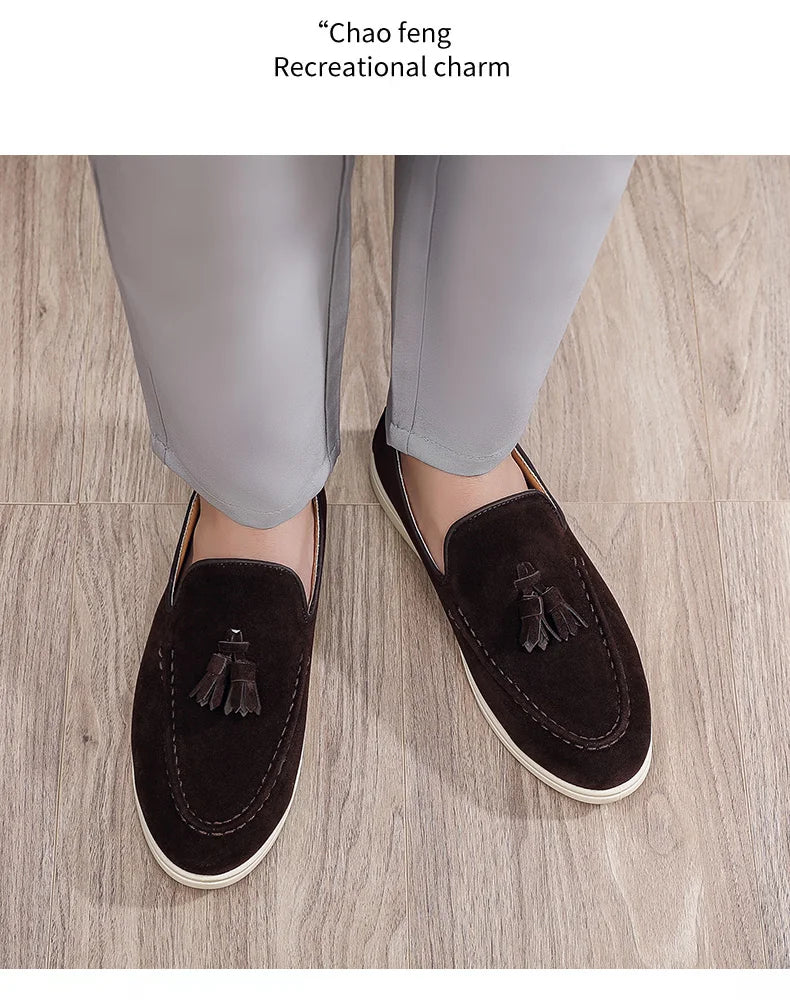Fashion Men's Casual Shoes Suede Leather Men Classic British Style Tassels Loafers Moccasins Mens Outdoor Driving Flats