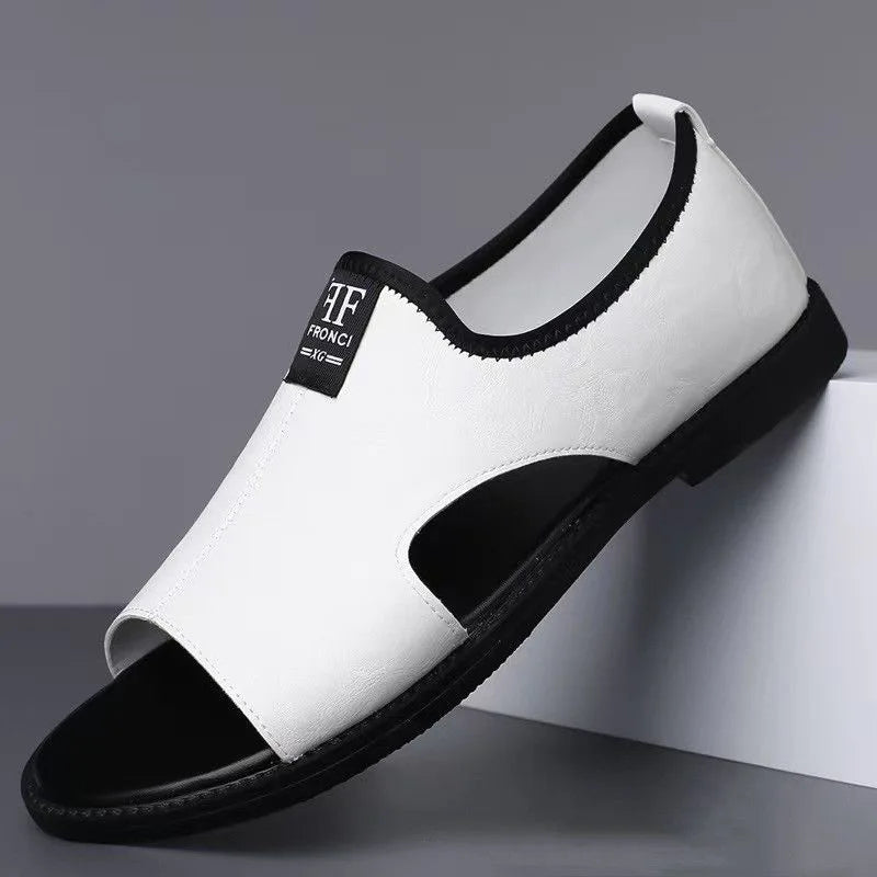 New Style Perforated, Breathable and Anti-Slip Outerwear Casual Leather Slip-On Sandals for Men Size 48 Large Size