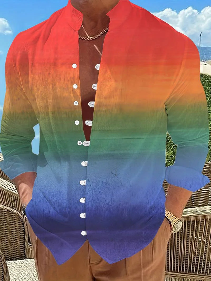 New Men's Fashion Long Sleeve Shirt Ethnic Wind Fashion Casual Street Outdoor Shirt Linen Shirt Top