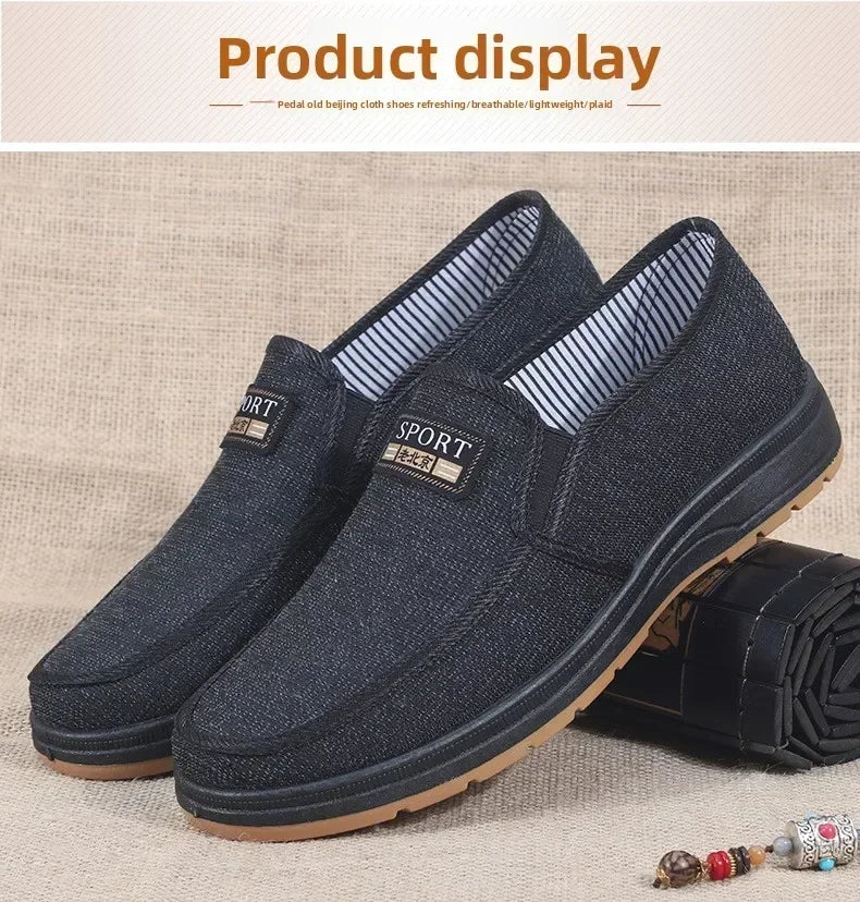 Men Canvas Slip On Shoes Breathable Non Slip Casual Walking Elderly Father Cloth Footwear