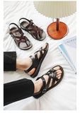 Fashion New Men Gladiators Black Buckle Strap Patent Leather Casual Shoes Summer Rome Breathable Beach Sandals Outdoor Slippers