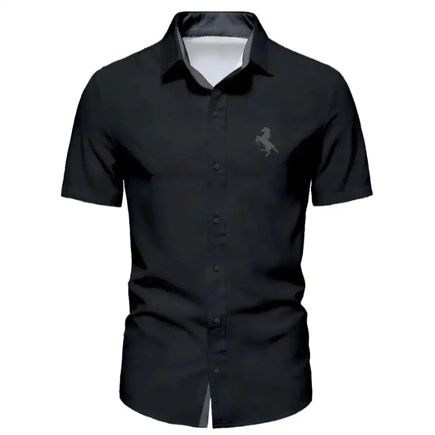 Men's Summer Minimalist Short Sleeved Shirt Fashionable Black Horse Logo Contrasting T-Shirt Men's Gift
