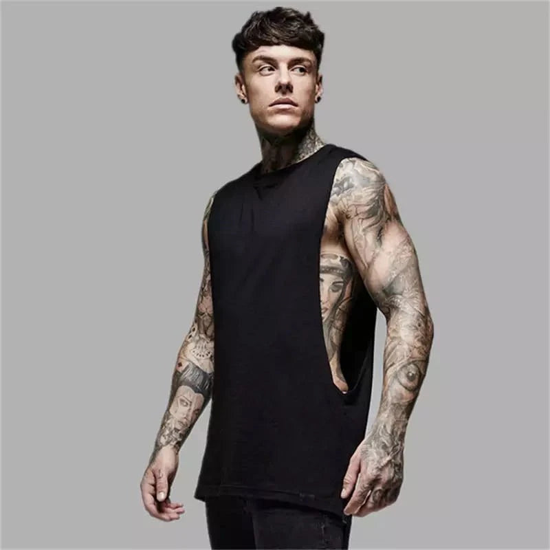 Mens Casual Gym Tank Top Summer Fitness Clothing Cotton Workout Sports Sleeveless Shirt Male Extend Long Singlet Hip Hop Vest