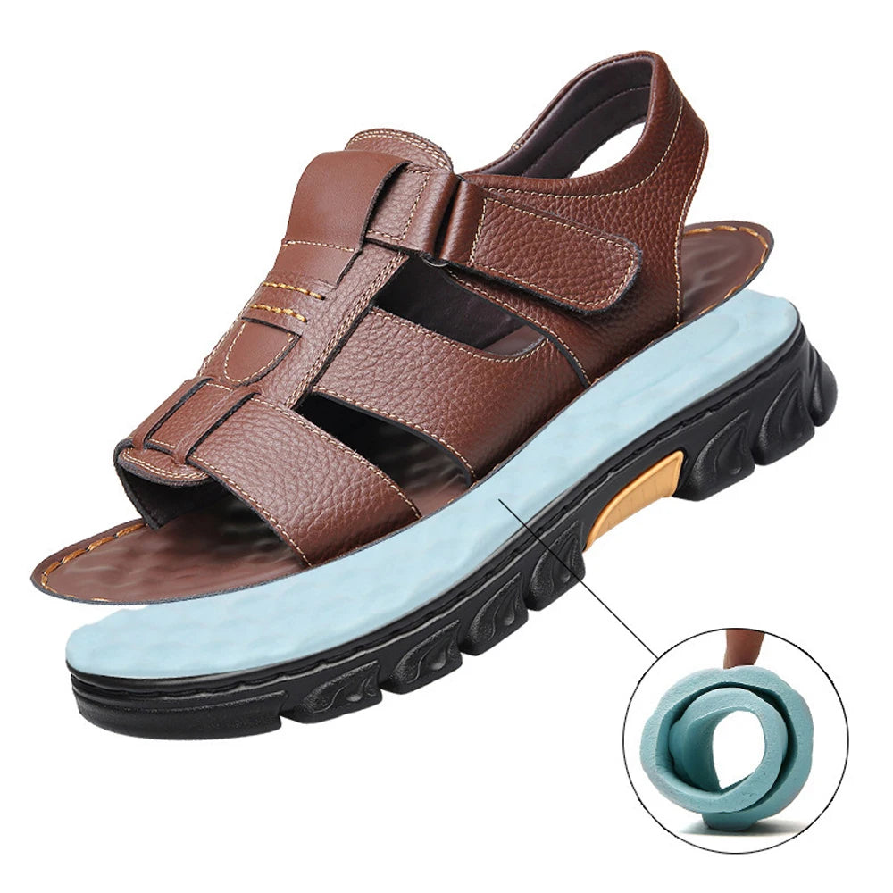 Men's New Beach Shoes Cowhide Slippers Outdoor  Non-slip Thick-soled Leather Sandals for Me