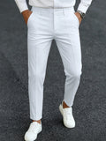 Men's Ankle Length Dress Pants 100% Polyester Slim Fit Formal Business Cropped Trousers