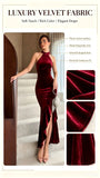 Burgundy Velvet Halter Neck Mermaid Gown High Neck Split Evening Party Dress for Women Wedding Guest Prom Formal Dresses