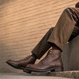 CAPTAIN ANKLE BOOTS Men's Vintage Combat Boots Lace-Up Cap Toe Ankle BOOTS