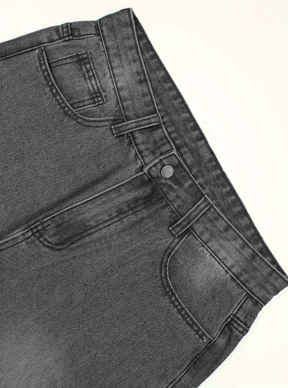 Men's Anime Spring Casual Solid Color Jeans with Star Patches And Pockets for School