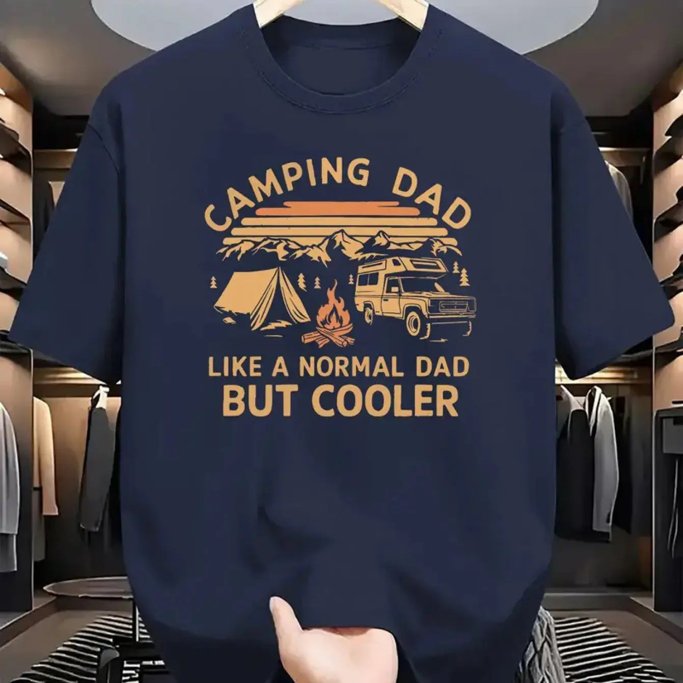 Men's Summer 100% Cotton Casual Fashion Camping Dad Pattern Printed Loose Breathable Round Neck Short Sleeve T-shirt