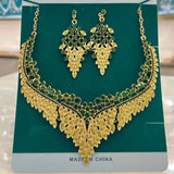 FYUAN Luxury Inlay Rhinestone Necklace Earrings For Women Purple Crystal Water Drop Pendant Wedding Bride Jewelry Sets