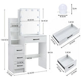 Modern White Dressing Table Stool Set with 3-Color Adjustable LED Light Mirror 4 Drawers For Bedroom Living Room Vanity Table