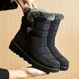 Women Winter Mid Calf Snow Boots Thick Plush Lined Warm Booties Magic Strap Waterproof Non Slip Flat Sole Thermal Shoes for Daily Walking Cold Weather Black Navy Wine Red Multi Colors Ladies Casual Winter Footwear