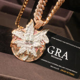 Iced Out Rose Pink Drip Pendant 18K Gold Electroplated Cubic Zirconia Hip Hop Round Medallion Necklace Cuban Chain Charm Colorful Stone Inlay Dripping Gold Street Rapper Fine Jewelry Accessory For Men Party Club Daily Sparkli