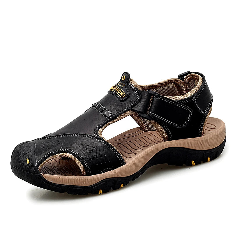 Summer Sandals Leather Outdoor Men's Beach Shoes Luxury Breathable Casual Sandal Man Wading Shoes Non-slip Wide lining Slippers