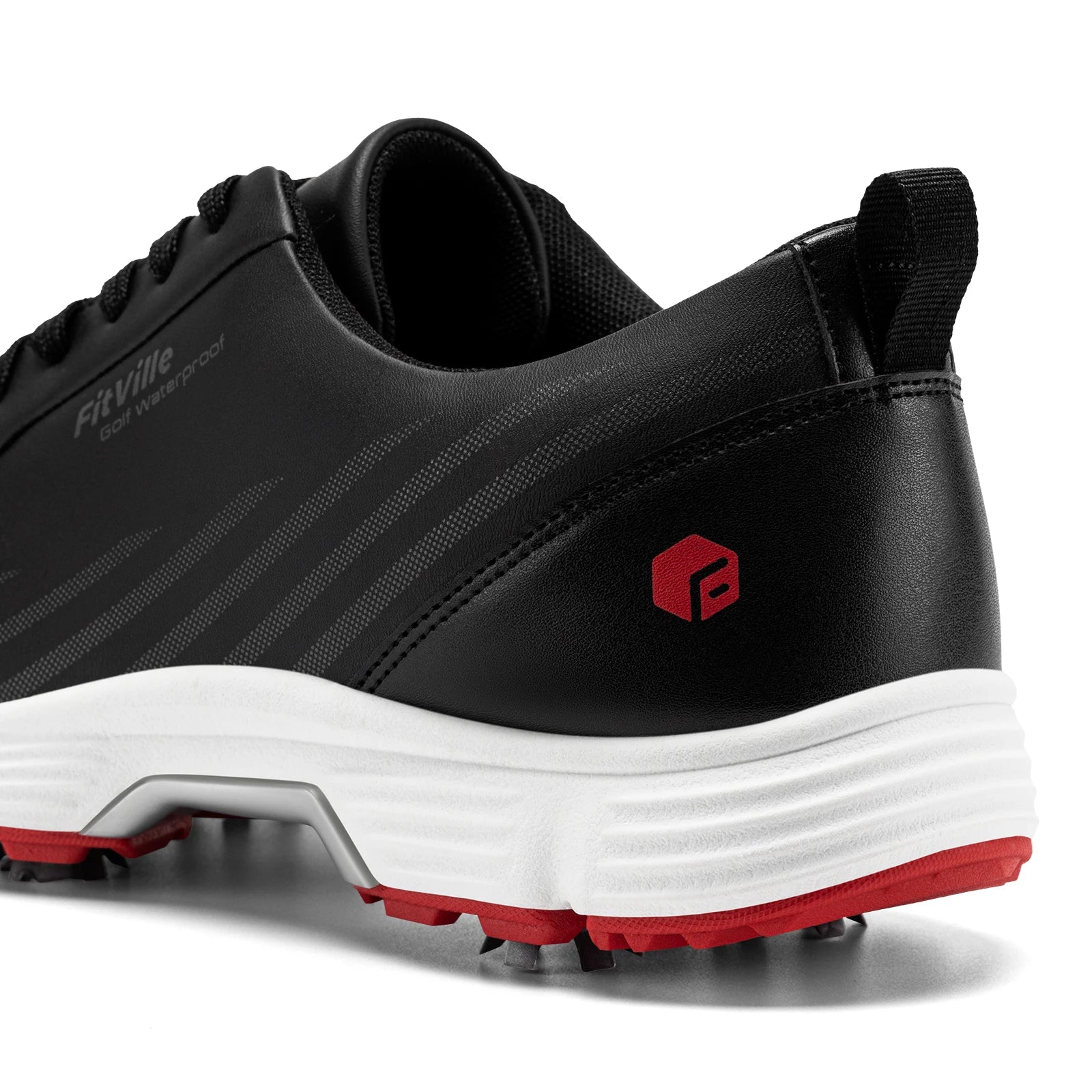 FitVille Men's Wide Toe Box Spiked Golf Shoes, Water‑Resistant Stable Anti‑Slip Outsole, Built‑In Arch Support Lightweight Comfort Golfing Sneakers