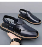 PU Leather Men's Sandals Handmade Stitching Beach Shoes Non Slip Hollow Out Shoes Outdoor Casual Sandaly All-match Man Sandalias