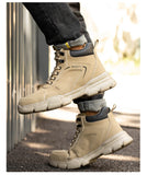 Men's & Women's Brown High-top PU Water Repellent Lightweight Anti-smash Anti-puncture Comfortable Wear Resistant Industrial Construction Work Safety Boots